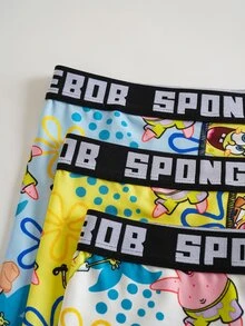 SpongeBob SquarePants | SHEIN Men's Cartoon Print Comfortable Cute Boxer Shorts - Multicolor - View 4