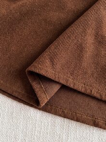 SHEIN Baby Girl Colorblock Thick Corduroy Fabric Asymmetrical Collar With Bow Decor, Cinched Waist And Elastic Cuffs, Vintage Long Autumn Dress For Winter - Brown - View 5