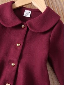 SHEIN معطف خارجي لطيف متعدد الاستخدامات بياقة بيتر بان باللون الأحمر لفصل الخريف/الشتاء للبنات الصغيرات - عنابي اللون - مشاهدة 6