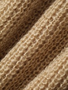 DAZY Women's Khaki Round Neck Pearl Button Loose Short Chunky Knit Long Sleeve Casual Cardigan Jacket - Yellow - View 5