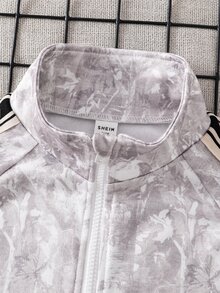 SHEIN 兒童青少年男孩拼色織帶圓領長袖秋季夾克與鬆緊腰長褲2件套 - 彩色 - 查看 7