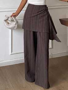 Dazy Tall Women's Casual Patchwork Loose Straight Leg Pants - Brown - View 4