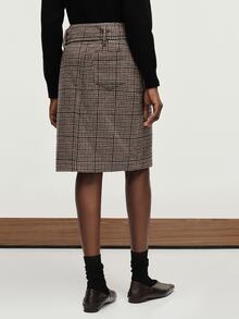 Aveloria Modichic Women's Skirt Slim H-Line Fit Tweed Texture Belted Square Buckle Commute Brown Plaid Fall Clothes For Women Christmas - Coffee Brown - View 2