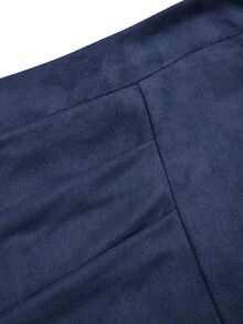 Sweetra 大尺碼春秋復古麂皮法蘭絨設計彈性腰不對稱下擺A字長裙 - 藏蓝色 - 查看 3