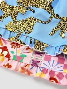 Chillnights Young Colorblock Leopard Print & Sun Graphic Frill Trim 2pcs Women Pajama Bottoms - Multicolor - View 5