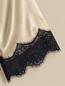 Poéselle Women's Lace Patchwork Casual Daily Long Sleeve Top - Khaki - View 7