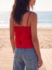CAJUNI Heart Shape Red Blouse Casual Chic Elegant Summer Special Fabric Valentines Day - Red - View 2