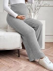 SHEIN 孕婦休閒可調腰圍護肚舒適長褲 - 淺灰色 - 查看 3