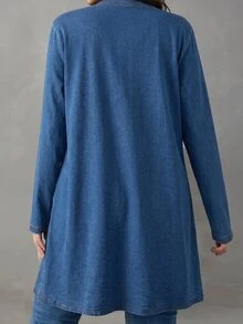 LUMIGAL Women's Casual Daily Denim Long Sleeve Open Front Jacket - Blue - View 3