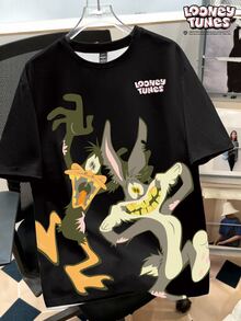 LOONEY TUNES X SHEIN Daypath 男士萬聖節卡通印花圓領短袖休閒T恤 - 黑色 - 查看 1