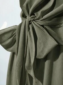 SHEIN Clasi 大尺碼女款純色百褶上衣與長褲休閒日常兩件套 - 軍綠色 - 查看 3