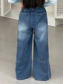 DAZY Tween Girl Wide Leg Loose Casual Denim Jeans With Pockets - Medium Wash - View 4