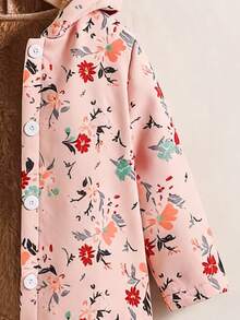 SHEIN Vintaside Kids 女童幼兒田園碎花連帽抓絨內裡加厚中長款外套 秋冬款 - 粉色 - 查看 4
