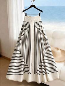 SHEIN Franclia Women's Geometric Pattern Pleated Casual Multi-Functional Daily Wear Maxi Dress - Multicolor - View 2