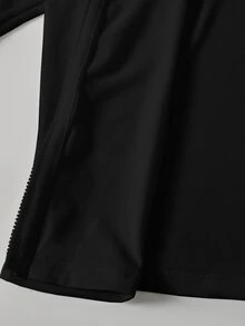 SHEIN 青少年女孩秋季休閒基礎日常穿著運動風彈性黑色抹胸高領瑜伽外套 - 黑色 - 查看 7