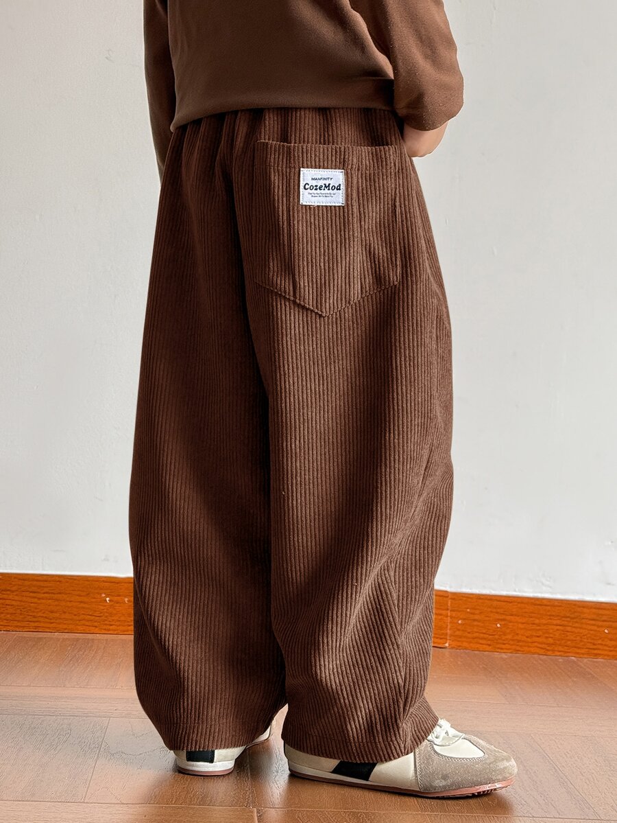 SHEIN Kids Young Boys Casual Corduroy Loose Fit Long Pants - Brown - View 1