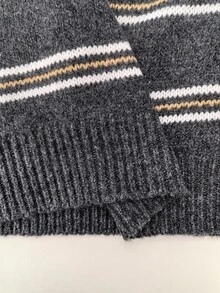 GlowEve Minimalist Commuter Horizontal Striped Pullover Half-Button Drop Shoulder Wide Sleeve Fitted Ribbed Hem Casual Women's Sweater - Multicolor - View 3