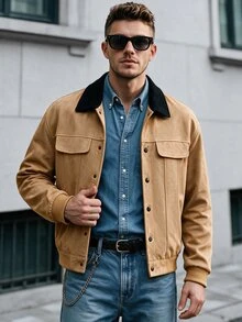 Manfinity Homme 男士街頭時尚鈕扣長袖夾克 - 彩色 - 查看 4