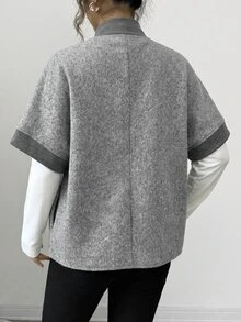 Elenzga Women's Colorblock Zipper Casual Versatile Wool Blend Jacket - Grey - View 2
