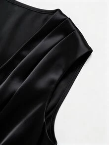 SHEIN Clasi Plus Size Women's Solid Color V-Neck Pleated Casual Party Dress - Black - View 4