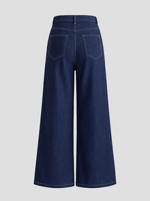 Elenzga Women's Outdoor All Season Side Slit Button Decor Blue Denim Jeans - Dark Wash - View 2