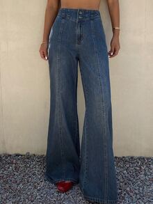 Livesso Tall High Waist Seam Front Flare Leg Jeans - Dark Wash - View 8
