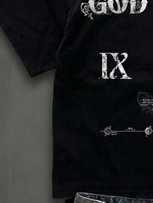 Manfinity ZONE917 美式復古哥德風做舊 GOD'S PLAN 圖案黑色短袖短版 T-shirt - 黑色 - 查看 4