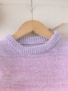 SHEIN Sweater Rajut Gradien Ombre untuk Anak Perempuan, Atasan Rajut Pullover Leher Bulat, Blus Serbaguna dari Benang Lembut untuk Anak Perempuan - MultiWarna - View 3