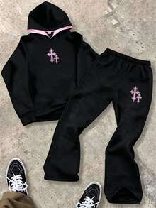Teen Boy Cross Pattern Hoodie And Pants Casual Daily Outfit - Multicolor - View 7