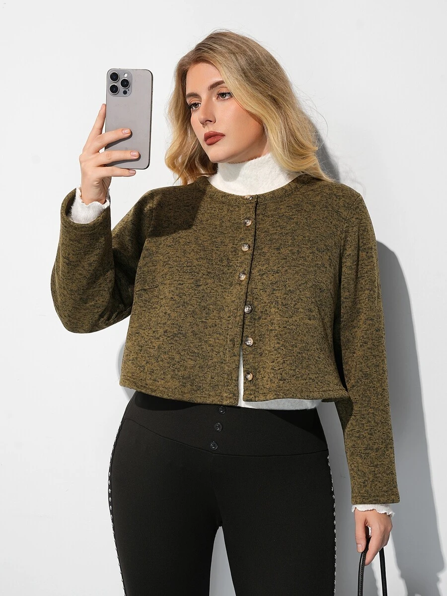 Maija Plus Size Women Solid Color Casual Versatile Daily Wear Top - Olive Green - View 1
