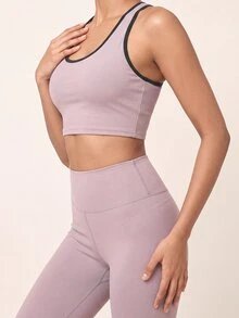 SHEIN BAE Women's Trimmed Cropped Tank Top And Leggings Sports Set - Baby Pink - View 3