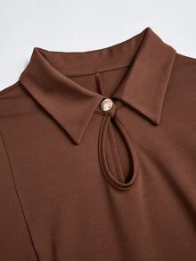 Poshavie Poshavie Plus Size Women's Minimalist Casual Elegant Dress, Comfortable Elastic Fabric Versatile Classic, Suitable For Commute Office Formal Brown Autumn - Brown - View 7