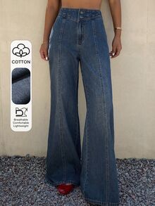 Livesso Tall High Waist Seam Front Flare Leg Jeans - Dark Wash - View 10