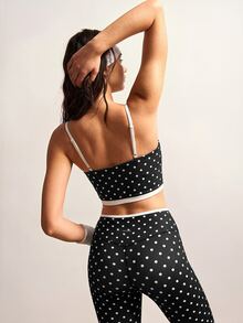 VARSIVA Women's Polka Dot Print Camisole Top And Criss-Cross Waist Contrast Color Long Pants Sports Set - Black and White - View 7