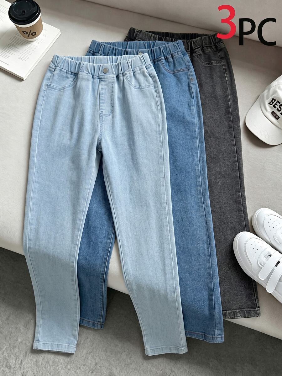 SHEIN 3PCS Tween Girls Jeans - Multicolor - View 1