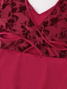 SHEIN Bộ đồ liền thân thể thao cho thiếu nữ, tay lỡ 3/4, lưới in hoa đỏ nhung - Màu Đỏ Sâu - Xem 8