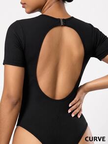 Solea Cove Women Plus Size Sports Jumpsuit Open Back Sexy Fashion Fitness Workout - Black - View 3