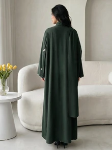 Al Najma Women's Floral Embroidered Pattern Casual Gathering Abaya - Green - View 2