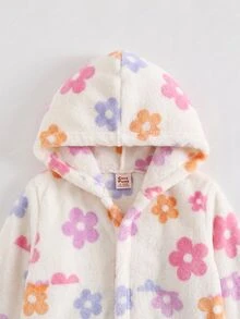 Cozy Pixies 女嬰保暖內裡連帽長袖繫腰晨袍，星星月亮圖案，厚實保暖，適合冬季，粉色毛絨女孩睡袍，秋季款 - 彩色 - 查看 5