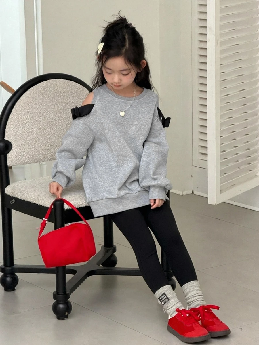 Dazy Kids Tween Girl Cold Shoulder Long Sleeve Loose Casual Sweatshirt - Dark Grey - View 1