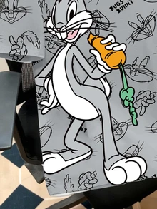 LOONEY TUNES X SHEIN Daypath 男士大尺碼字母卡通印花圓領短袖休閒T恤 - 灰色 - 查看 3
