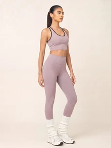 SHEIN BAE Women's Trimmed Cropped Tank Top And Leggings Sports Set - Baby Pink - View 7