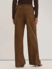 MUSEYN Brown Suede Slim Leg Belt Waistband Detail Pants Versatile Everyday Casual Fall - Camel - View 4
