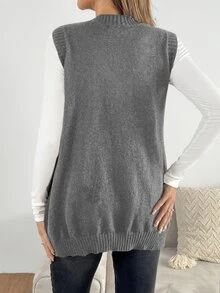 SHEIN سترة محبوكة بلون موحد للارتداء اليومي العادي للحوامل - رمادي - مشاهدة 2