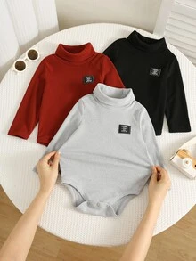 SHEIN 3PCS Baby Boys Autumn Bodysuits - Burgundy - View 3
