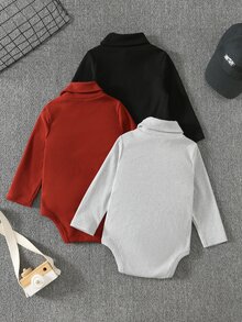 SHEIN 3PCS Baby Boys Autumn Bodysuits - Burgundy - View 2