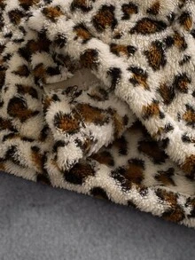 SLATEMANN Men's Long Sleeve Zipper Front Leopard Print Fleece Jacket - Khaki - View 4