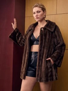 MOTF PREMIUM PLUS SIZE FAUX MINK FUR COAT - Brown - View 4