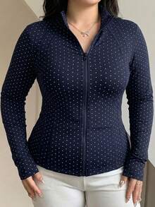 Dazy Plus Black Polka Dot Outdoor Raglan Sleeve Slim Fit Waist Cinched Sports Jacket Spring Autumn New Style - Navy Blue - View 4