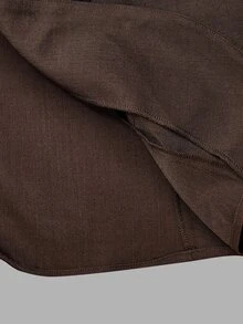 SHEIN MOD Plus Size Vintage Button Petal Sleeve Faux Two Pieces Blouse And Pleated Maxi Skirt Set - Brown - View 9